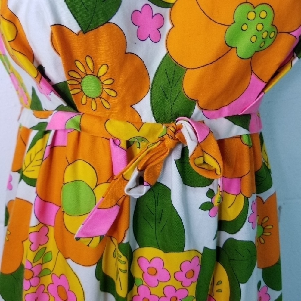 Vtg 60s bright floral hawaiian mod sleeveless maxi dress - Picture 8 of 8